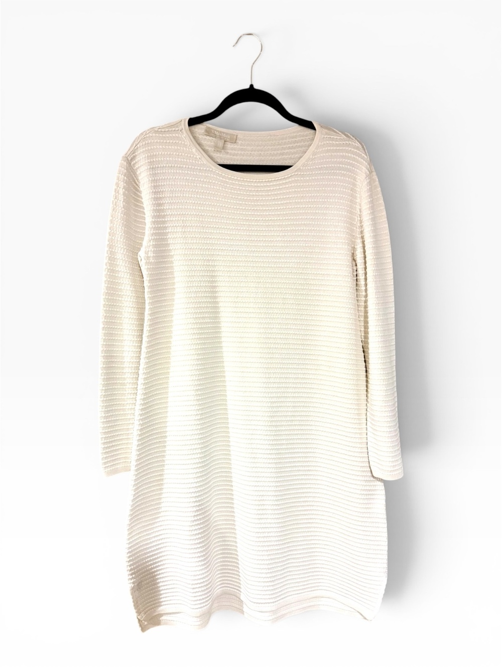 'S Max Mara Cream Knit Dress Long Sleeve Ribbed Shift Tunic Luxury Small IT 40